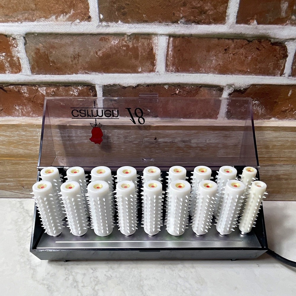 Carmen 18 Heated Hot Rollers Set 18pc w/ Storage Case Black/White MT8802